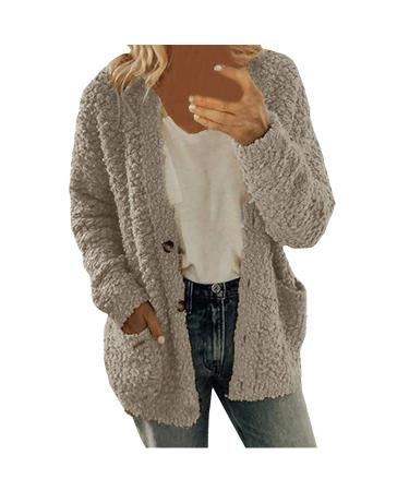 Hanxiulin plush jacket oversize warm lined fleecemantel ceiling hoodie ladies oversize basic hooded jacket warm bomber jacket Coat fleece jacket xl gray