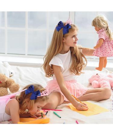 Sibba Ribbon Hair Bows Clips Barrettes 6 Inch Vintage Ponytail Holder Cheerleading Hairpin - 2 PCS Dark Blue - Buy Online on GoSupps.com