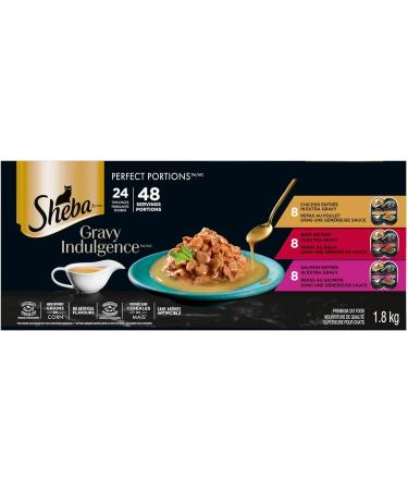 SHEBA Bistro Perfect PORTIONS Cat Food Wet Adult Pat Gourmet Salmon & Gravy Indulgence Perfect Portions Adult Wet Cat Food Chicken & Beef & Salmon Entr e in Extra Gravy Variety Pack (24) 75g Trays - Buy Online on GoSupps.com