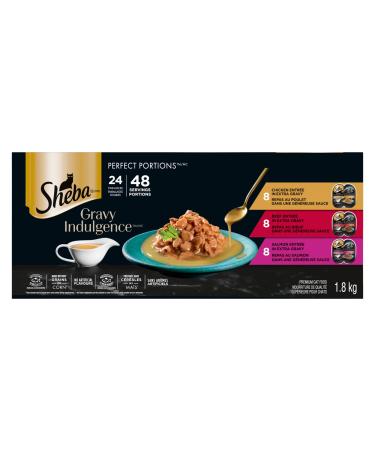 Sheba Gravy Indulgence Perfect Portions Adult Wet Cat Food Chicken & Beef & Salmon Entr e in Extra Gravy Variety Pack (24) 75g Trays