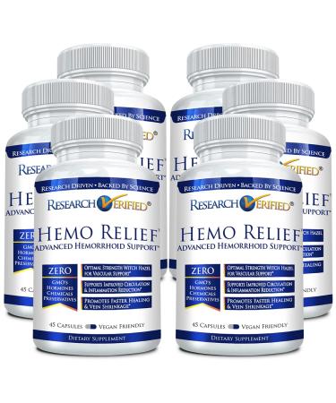Research Verified Hemo Relief - 100% Natural Formula for Hemorrhoid Relief - Provides Immediate Relief and Long-Term Healing  365 Days Money Back Guarantee - 6 Bottles Supply 6 HemoRelief Bottles