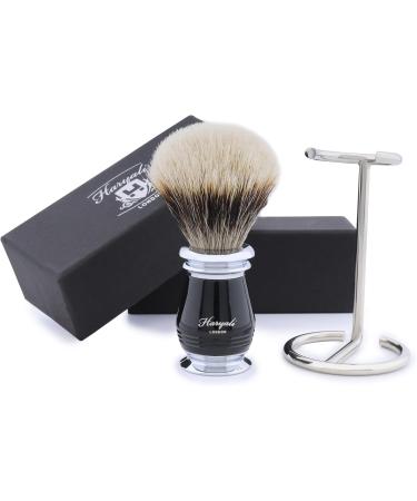 Haryali London Shaving Brush Set | Elegant Black Resin Handle | Stainless Steel Stand | Premium Silberspitz Roof Hair Brushes for a Perfect Shave - Buy Online on GoSupps.com