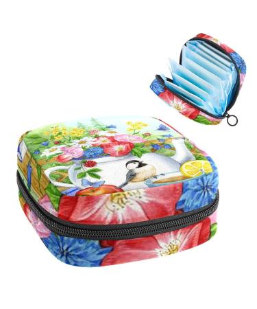 GIAPB Period Bag Sanitary Napkin Storage Bag Period Pouch Travel Makeup Bag Welcome Butterfly Flowers Birds Color4167