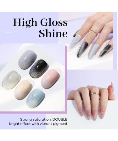 Modelones Pastel Gel Nail Polish Set - 6 Colors Cat Eye Holographic Glitter 9D Magnetic Manicure Kit for Women - Spring Daydreams Collection - Buy Online on GoSupps.com