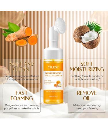 Turmeric Face Wash With Brush Turmeric Kojic Acid Foaming Cleanser Turmeric Cleansing Oil Clean And Clear Cleanser Foaming Face Wash Women For Skin Tone Reduce Blemish & Acne Hydrate Skin Vegan - Buy Online on GoSupps.com