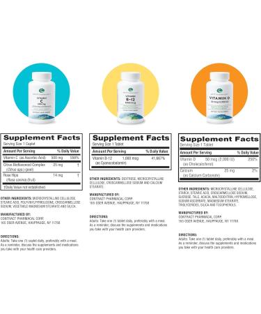 Earth's Splendor Energy & Immune Support: Vitamin B12 (1000mcg) Vitamin C with Rose Hips (500mg) and Vitamin D (2000 IU) - No Artificial Colors or Flavors Gluten Free for Men & Women - Buy Online on GoSupps.com