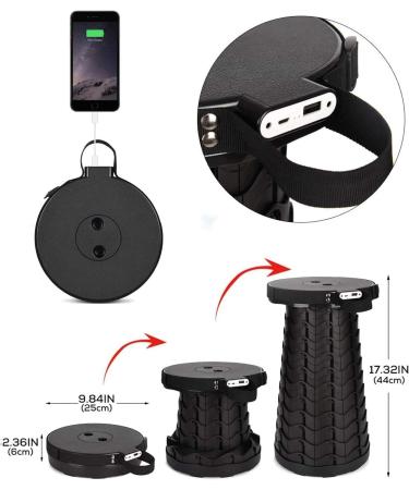 Arcwares Portable Charging Stool with Power Bank and USB Nightlight, Collapsible Retractable Folding Camping Stool Seat for Indoor Outdoor, 4400 mAh Charger for iPhone Android Black - Buy Online on GoSupps.com