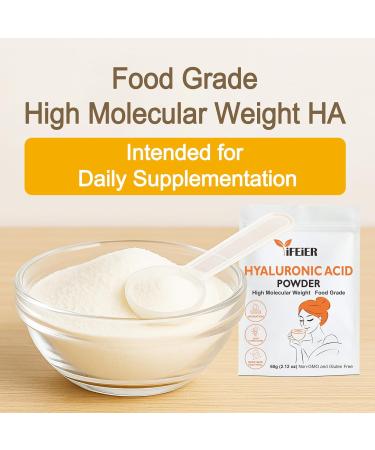 iFEiER Pure Hyaluronic Acid Powder | Food Grade Hyaluronic Acid Supplements | 60g(2.12oz) | HMW LMW High Molecular Weight Hyaluronic Acid Powder| Skin Hydration and Joint Lubrication - Buy Online on GoSupps.com