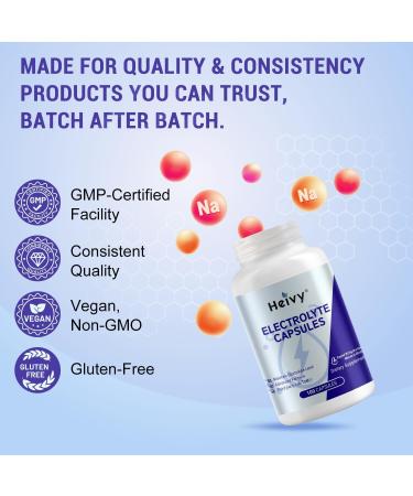 Heivy Electrolyte Capsules, High Sodium Salt Tablets (500mg Sodium &100mg Potassium), Salt Pills for POTS, Running, Keto, Electrolytes for Hydration Supplement - 100 Count (Size 0) - Made in USA - Buy Online on GoSupps.com