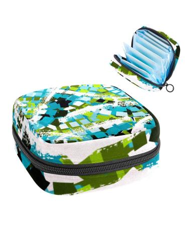 GIAPB Period Bag Sanitary Napkin Storage Bag Period Pouch Travel Makeup Bag Abstract Blue Plaid Art Color138