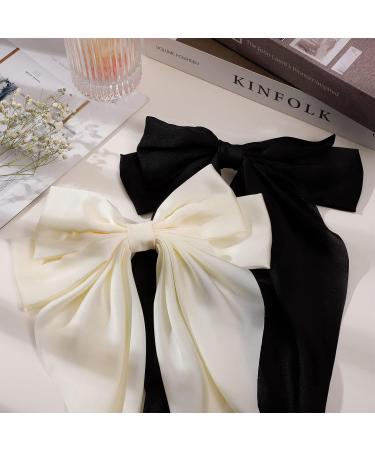 RosewineC 2 PCS Bow Hair Clips with Satin Tail - Black & White French Automatic Barrettes for Women and Girls - Buy Online on GoSupps.com