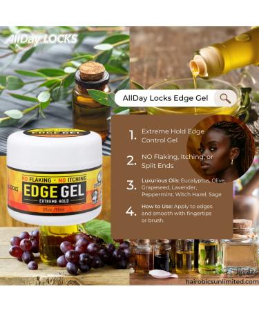 Extreme Hold AllDay Locks Edge Gel | No Flaking, Itching, or Split Ends | Long Lasting Style for Braids, Locks, Twists, Cornrows | 3 oz (Pack of 1) - Buy Online on GoSupps.com