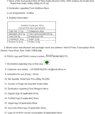 Nick Of Time Indian Ground Araku Coffee 100% Arabica AA Grade Dark Roast | Bold Rich & Flavorful (400g|14.10 oz) - Buy Online on GoSupps.com