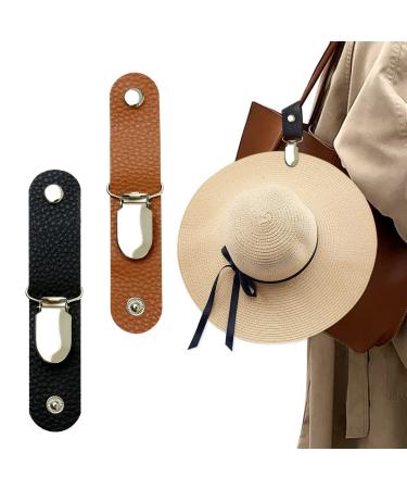 Hat Clip for Travel, Hat Clip for Travel on Bag, PU Leather Hat Clip, Multifunctional Duckbill Hat Clip,Outdoor Hat Companion Black&brown
