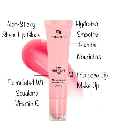 Shop DD BEAUTY Lip Retreat Oil - Sheer Color Mineral Based Moisturizing Glossy Balm with Vitamin E & Squalane - Revitalize Dry Lips (Peach - Buy Online on GoSupps.com