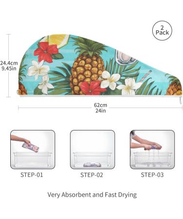 Super Absorbent Pineapple Blue Hair Towels 2 Pack | Quick Dry Hair Turbans for Women & Girls - Buy Online on GoSupps.com