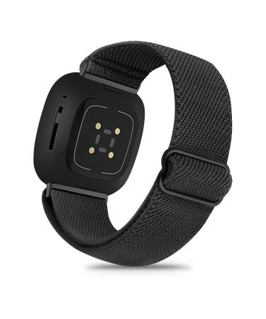 Arae Stretchy Watch Bands Compatible with Fitbit Versa 3 Bands/Fitbit Sense Bands, Adjustable Nylon Sport Band for Fitbit Versa Smart Watch for Women Men - Black
