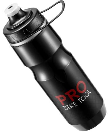 PRO BIKE TOOL Insulated Bike Water Bottle 24oz (680ml) - Easy Squeeze Sports Bottle - Fitness & Cycling Water Bottle with Soft Silicone Mouthpiece & Fast Flow Valve, Bicycle Water Bottles, Cold Drinks BLACK