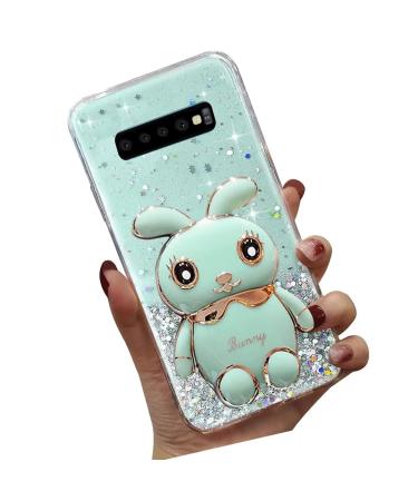 Tivenfezk nadoli for samsung galaxy s10 hare hidden stand shell caricature glitter rabbits stand soft silicone bling cell phone case transparent protective cover samsung galaxy s10 green