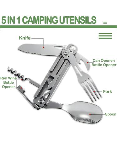Wemomo 5-in-1 Camping Utensils Set - Portable Stainless Steel Flatware for Travel, Hiking, and Backpacking - Buy Online on GoSupps.com