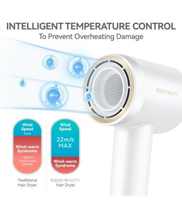 High-Speed Ionic Hair Dryer - 200 Million Negative Ions | 110 000 RPM Brushless Motor | Fast Drying & Low Noise | Magnetic Concentrator Nozzle (White) - Shop Internationally - Buy Online on GoSupps.com