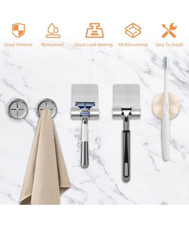 Dalaetus 5-Piece Stainless Steel Razor Holder Set | No Drill Shower Organizer with Silicone Toothbrush Holder & Towel Hook for Bathroom Bedroom & Kitchen - Buy Online on GoSupps.com