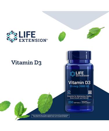Life Extension Vitamin D3 25 mcg (1000 IU) - 250 Softgels for Immune Support - Buy Online on GoSupps.com