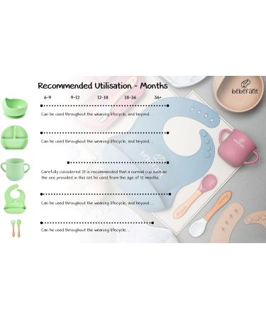 Bebefant Silicone Baby Weaning Set | Suction Bowl, Plate, Cup, Bib, Cutlery | Baby Led Weaning 6-Piece Set - Green - Buy Online on GoSupps.com