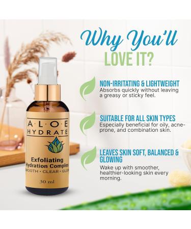 AloeHydrate Exfoliating Hydration Serum - Smoother Brighter & Clearer Skin. Gentle AHA Ceramide Zinc Hyaluronic acid Aloe & Prebiotics for Healthy Glowing Skin - Buy Online on GoSupps.com
