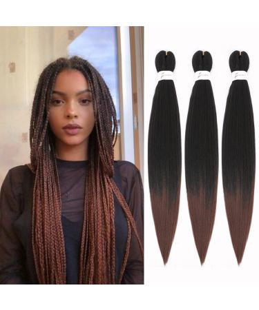 3 Packs/Lot EZ Braid 26 inch Professional Pre Stretched Braiding Hair Yaki Texture Braiding Hair for Crochet Hair Braids Long Free Synthetic Fiber Hair Extensions (#T1B/30) 26 Inch (Pack of 3) #T1B/30