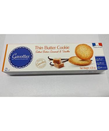 2 Boxes Gavottes French Thin Butter Cookies with Salted Butter Caramel and Vanilla, Caramel - 16 Pieces, 122 Grams Each