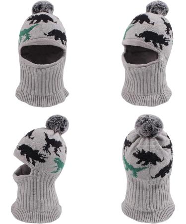 XIAOHAWANG Winter Baby Hood Hat with Earflaps, Fleece Lining, and Scarf - Gray Dinosaur Design | For Toddler Boys and Girls 6-24 Months - Buy Online on GoSupps.com