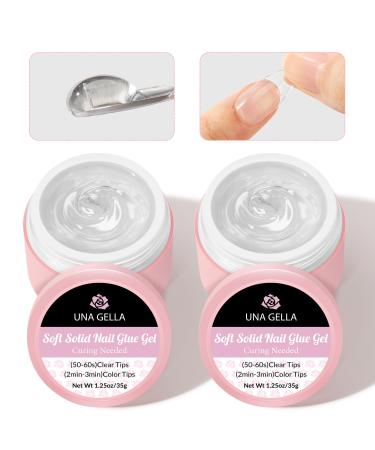 UNA GELLA Solid Gel Nail Glue for Press On Nails 35ML 2Pcs Super Adhesive Gel Glue for Acrylic Nail Solid Gel Nail Glue Hard Gel for Nail Strengthen Lamp Curing Needed Nail Art Salon DIY at Home Solid nail glue 2pcs