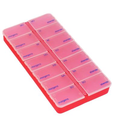 Com -Four drug doser - medication box for 7 days - 2 compartments - Pillendose - pills box - tablet box - Weekoser for storage 1 piece - 7 days - 2 times 01 pieces - red