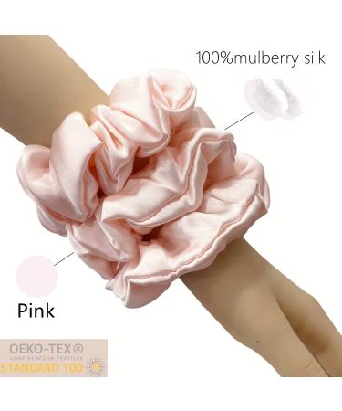 Suncdelv 100% Silk Scrunchies for Hair - 22 Momme Anti-crease & Breakage Hair Ties - Natural Women Hair Accessories - Pink - 3PCS - Buy Online on GoSupps.com