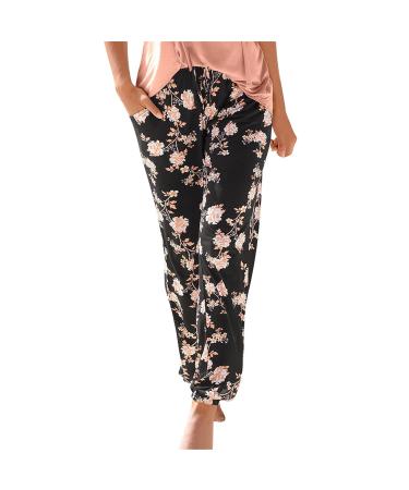 Haiorziyou Women's Linen Harems Summer Summer Harem Pants Light Beach Aladin Flower Pumpphose Pumpphose Baggy Baggy Flower Pattern Boho Long Baggy Pants Light Fabric Pants Ballon Pants Print Yoga Panel L Black