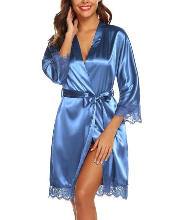 BESDEL Women's Satin Silk V-Neck Kimono Robe - 3XL Blue - Buy Online on GoSupps.com