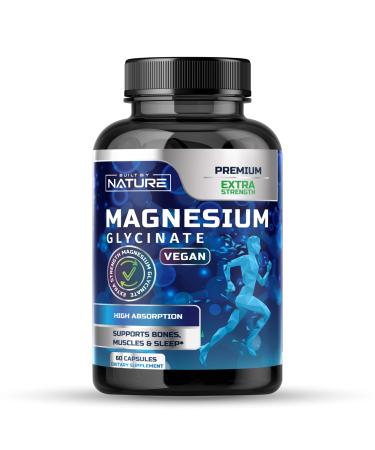Magnesium Glycinate High Absorption 100% Chelated Non-GMO Vegan Gluten & Soy Free for Stress Relief Sleep Muscle Bone & Heart Health Fully Purified Essential Mineral 60 Veggie Capsules