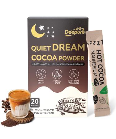 Nighttime Cocoa Hot Chocolate Mix - Dream Powder with L-Theanine & 4 Types High Strength Magnesium for Deep Relax All Night Plus Natural Ashwagandha and Gaba for Stress Calm (20 Packets)