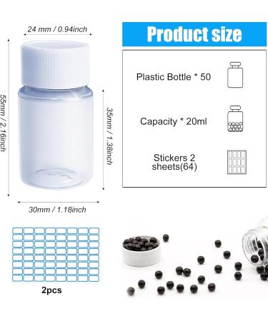 Gzcaiyun 50 Pcs Portable 20ml Plump Plastic Bottles with Screw Caps & Stickers for Cosmetics Travel & Camping - Buy Online on GoSupps.com