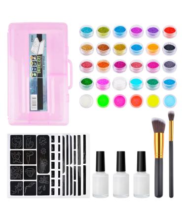 UIIOPJIOM 30 Colors Glitter Tattoos Kit Temporary Body Glitter Face Paint with 118 Sheets Stencils 3 Glue 2 Brushes  Halloween/Christmas/Birthday Gifts for Girls Age 4 5 6 7 8 9 Year Old