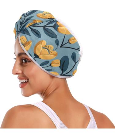 Buy Seamless Yellow Flowers Leaves Hair Towel 2 Pack - Super Absorbent Quick Dry Hair Turbans for Women & Girls - Buy Online on GoSupps.com