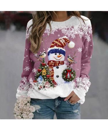 Women's Christmas Snowman Penguin Sweatshirt | Cute O-Neck Raglan Pullover | Xmas Jumper Winter Top Sweater - Pink S - Buy Online on GoSupps.com