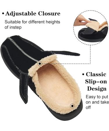 EVGLOW Men's Suede Leather House Slippers with Arch Support, Non Slip, Christmas Gift, Size US 12-12.5, All Black - Buy Online on GoSupps.com