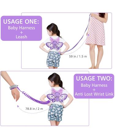 Accmor Toddler Harness Leash + Children Anti Lost Wrist Link 3 in 1 - Purple Butterfly Harness for Baby Girls - Buy Online on GoSupps.com