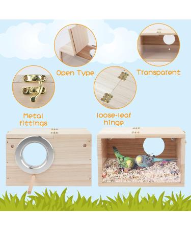 RANYPET Transparent Budgie Nesting Box with Perch | Wood Bird Cage House for Lovebirds, Budgies, Finch | 12x12x19.5 cm - Buy Online on GoSupps.com