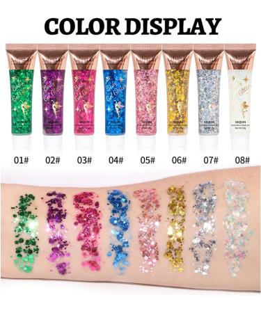 8 Pieces Body Glitter Gel Set - Chunky Mermaid Sequins for Face Hair Lips & Nails | Festival Makeup Essentials - Buy Online on GoSupps.com