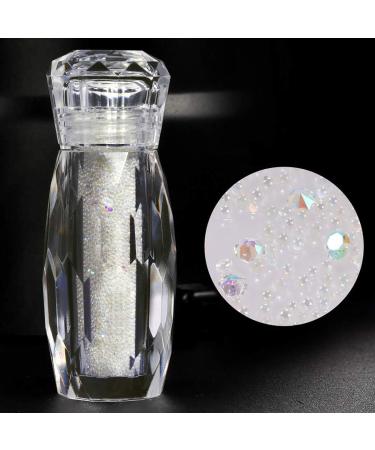1 Bottle Micro Pixie Beads Gravel Nail Crystals For Nails Colorful Multicolor Micro Strass Glass Caviar Beads Nail Art 3D Decorations (Crystal)