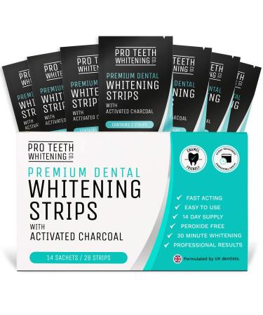Premium Teeth Whitening Strips - 28 Peroxide Free Whitening Strips - Safe for Enamel - 14 Whitening Sessions - Non-Sensitive Formula - Activated Charcoal Teeth Whitening - Pro Teeth Whitening Co.