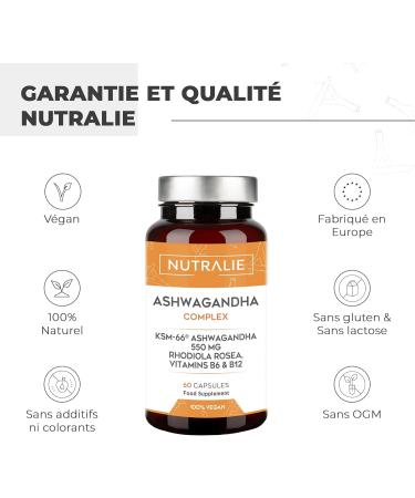 Ashwagandha KSM-66 Extra Strong Anti-Stress + Sleep + Energy Withanolides Rhodiola Vit B6 B12 Ashwagandha Organic Available Rhodiole Rosea and Vitamins - 60 Capsules Indian Ginseng - Nutralie - Buy Online on GoSupps.com